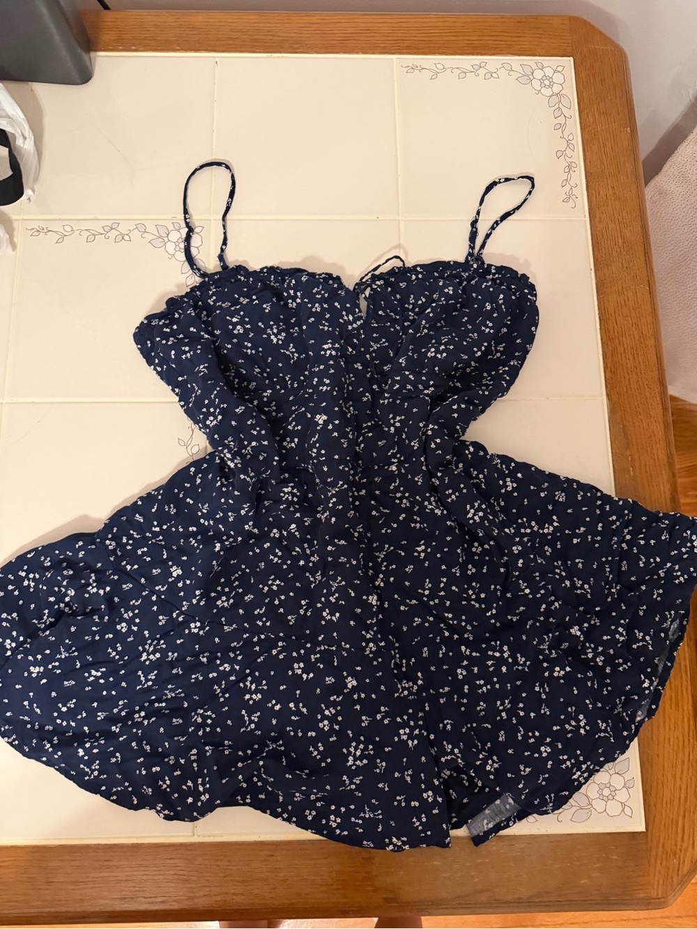 Aeropostale Navy Blue Floral Spaghetti-Strap Sundress